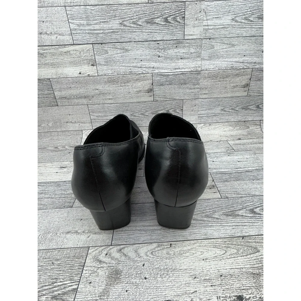 Clarks Artisan Women Black Leather Crossover Elastic‎ Block Heel Pumps Size 8.5M